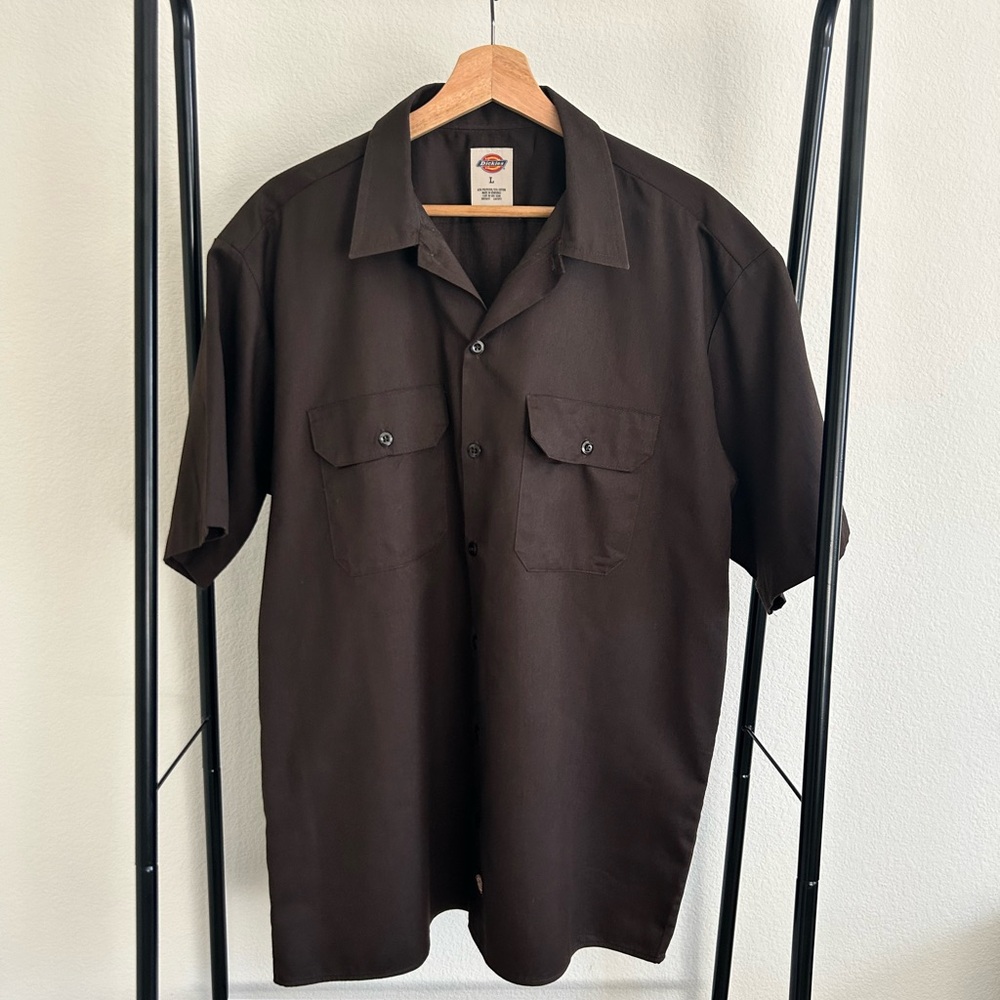 Dickies Brown Short Sleeve Work Shirt Men’s Large Button Up Workwear Classic